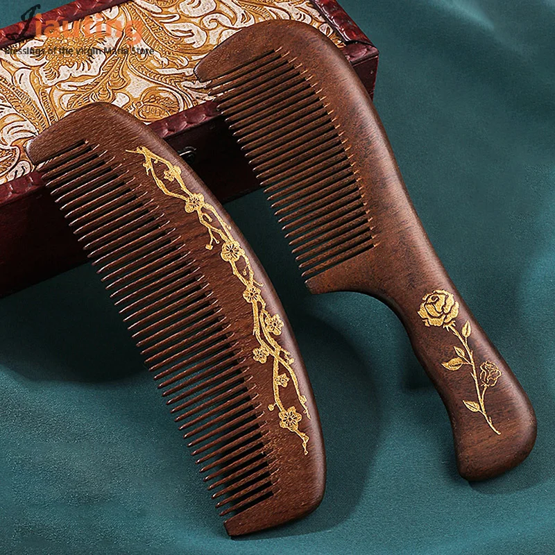 Peach Wood Sandalwood Comb Electrostatic Wooden Comb Head Massage Comb For Curly & Straight Hair Anti-static Hairdressing Tool