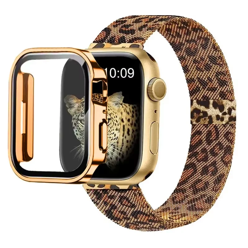 Milanese lusband voor Apple Watch Ultra 49 mm band 44 mm 40 mm 41 45 mm goud zilver luipaard armband + case iWatch 9 8 7 6 5 4 3 SE
