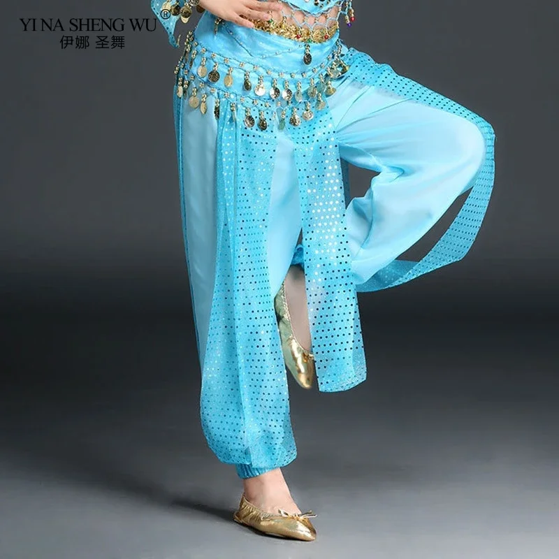 Grils Belly Dance Costume Pants India Dance Stage Performance Harem Pants For Kid's Dance Practice Show Sequined Wide Leg Pants