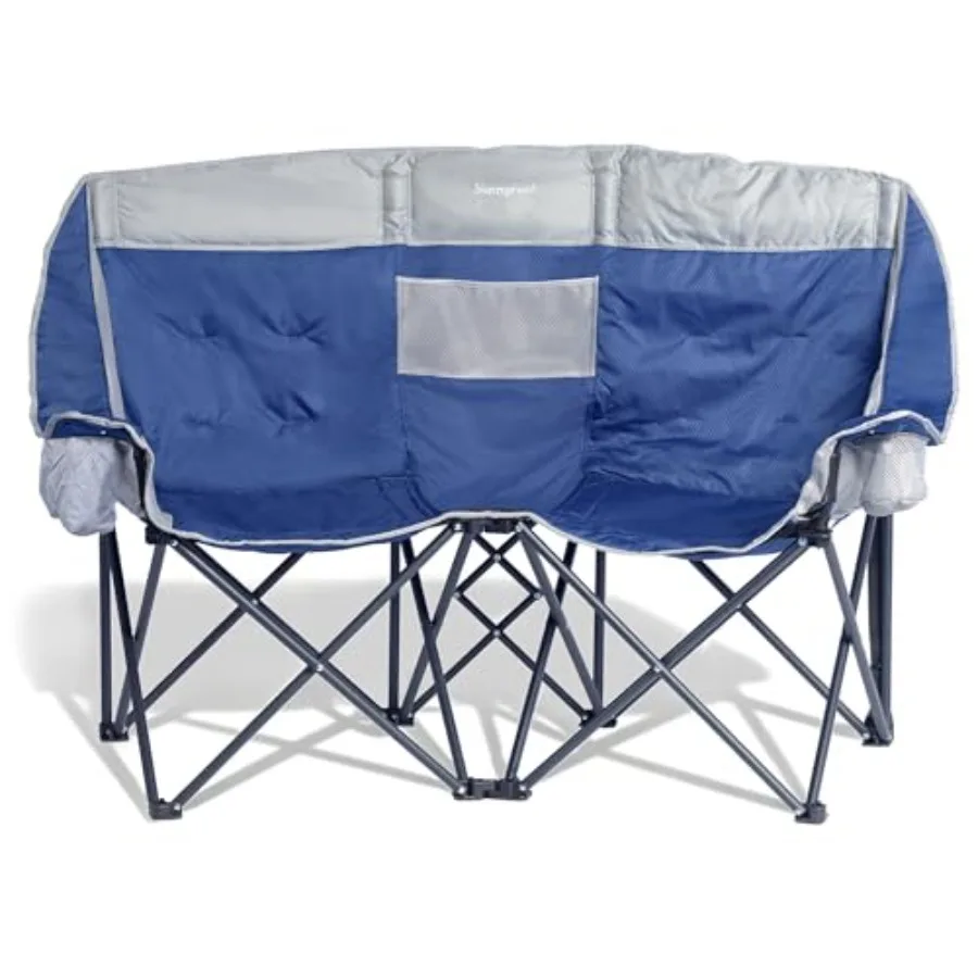 

Double Camping Loveseat Chair, -Cooler, Foldable, Portable, Space Saving, Side Pocket, Cup Holders