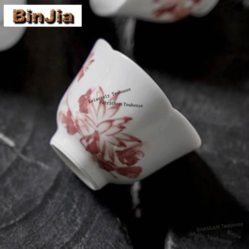 2pc/set Hand-painted Chrysanthemum Master Cup Household Flower Mouth Tea Cup Retro Beautiful Tea Cup Smelling Cup Tea Craft 40ml