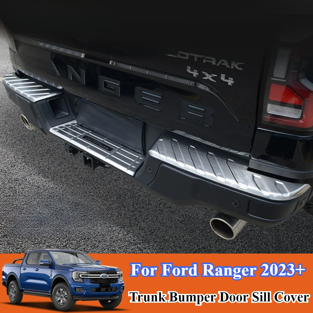 For Ford Ranger 2023 2024 Car Trunk Bumper Door Sill Cover Stainless Steel Rear Fender Protector Stick Decoration Car Styling