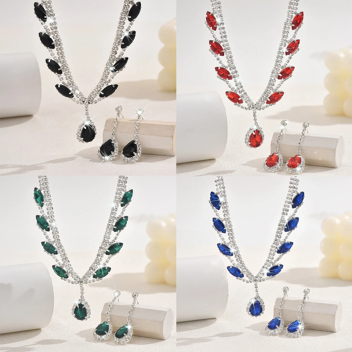 

Минималистичный комплект ювелирных изделий с кристаллами для женщин, банкетный светильник, роскошное ожерелье, серьги, комплект ювелирных изделий для невесты, годовщины свадьбы, аксессуары