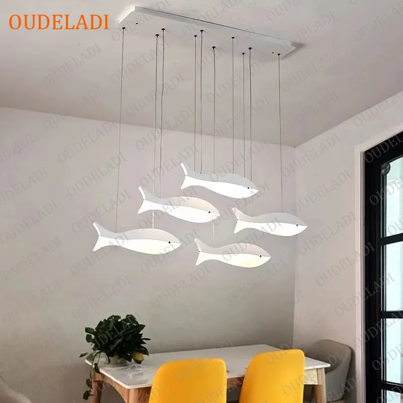

OUDELADI Modern LED Chandelier For Living Room Dining Room Home Pendant Lamp White Acrylic fish shape Ceiling Hanging Lighting