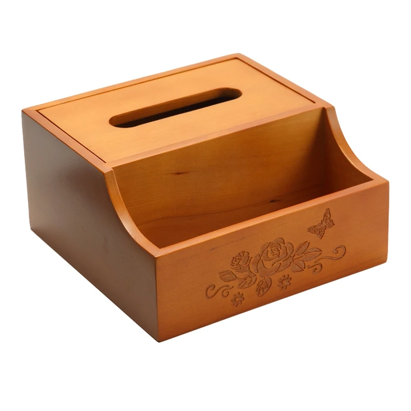 Wooden Square Tissue Box Storage Organizer Caddy For Bathroom Vanity Dresser Night Stand Table Holds Remote Controls Pen 18 X 20