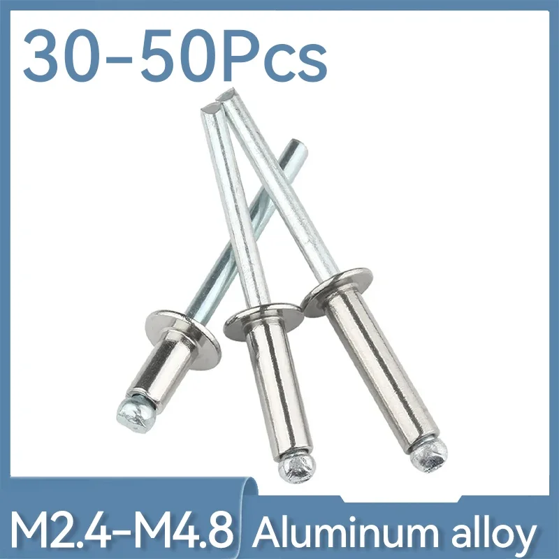 30-50pcs M2.4 M3.2 M4 M4.8 Pop Rivets Aluminium Dome Head Blind Rivets Steel Shank Mandrel Exhaust Rivets Pull Nail Rebite