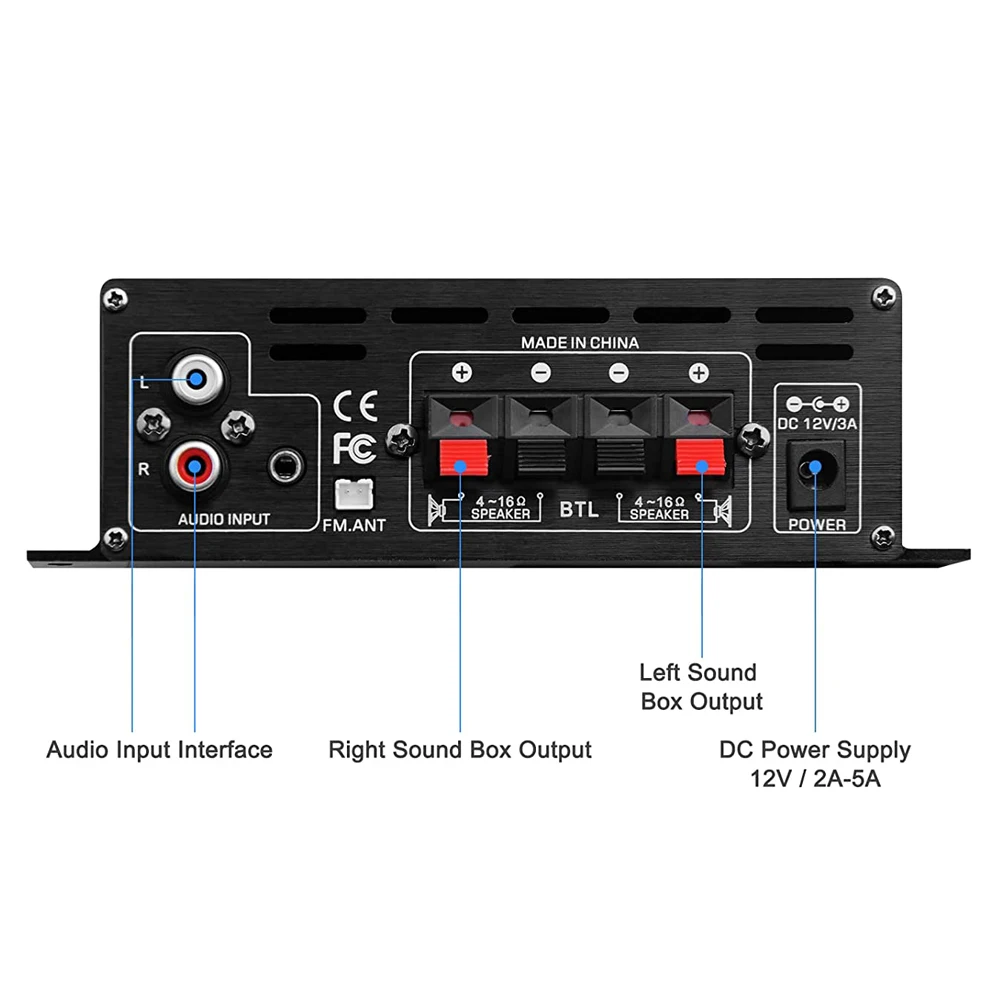 Woopker AK390/380 BT 5.0 HiFi Leistungsverstärker 400Wx2 Stereo Digital-Verstärker BASS Mediaplayer Unterstützt FM-Radio AUX-Mikrofoneingang – Detail 10