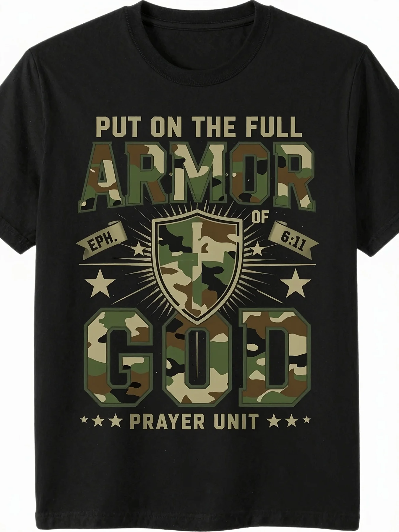 Men's Christian Bible TShirt with Full Armor of God Ephesians 6 1018 Verse Vintage Religious Graphic Tee Short Sleeve Round Neck Casual Church Shirt Suitable for Prayer Church Services ComRetro Casual Crew Neck Printed T-Shirt