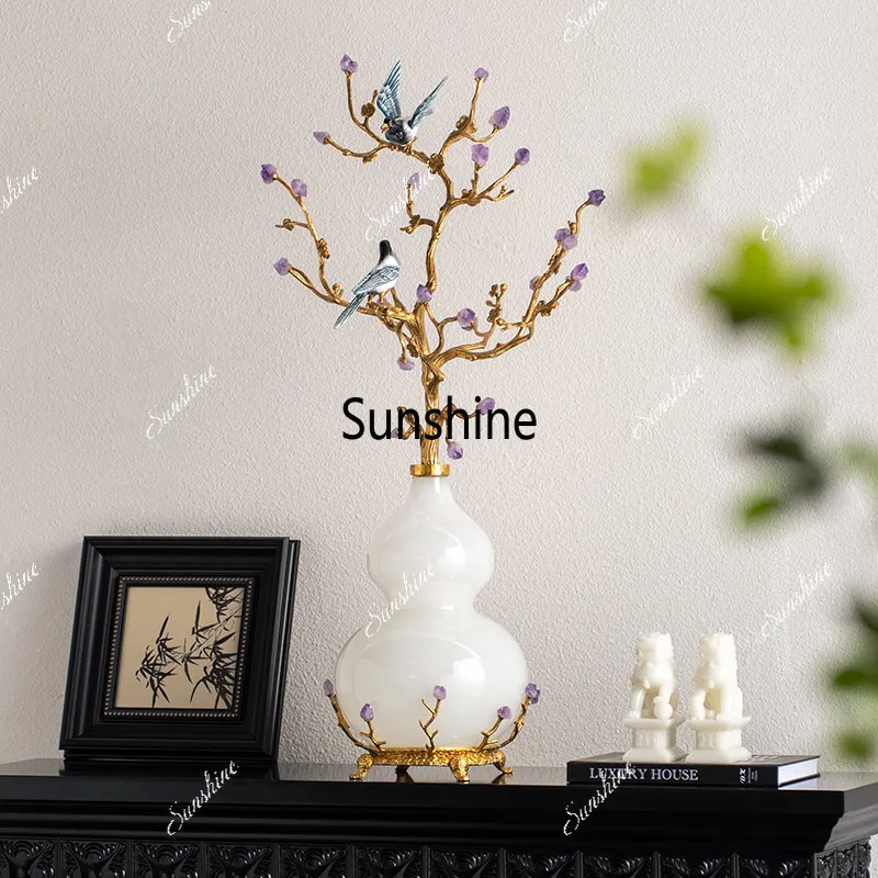 High-end light luxury glazed gourd lucky magpie copper ornament TV cabinet decoration