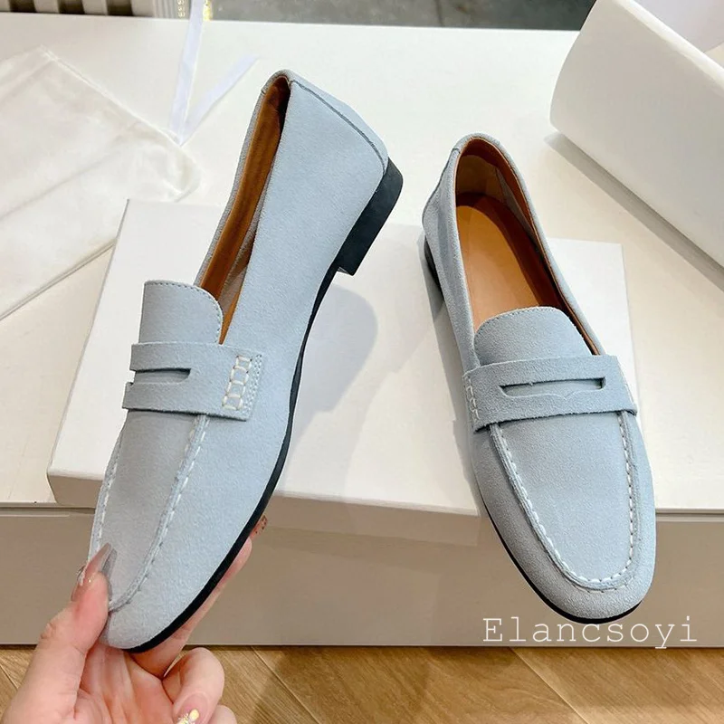 

Genuine Leather Round Toe Dou Dou Shoes Women Solid Color Lazy Loafers Spring Autumn Daily Casual Flats Walking Single Shoes