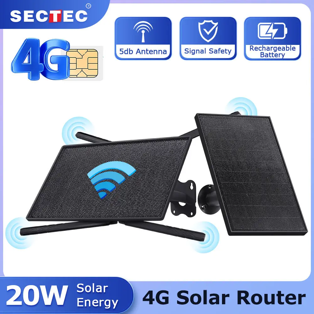 SECTEC 4G SIM Card Solar Router 10W 20100mAh Battery with Sim Card Slot IP66 Waterproof Outdoor for Trail Camera Security Cam