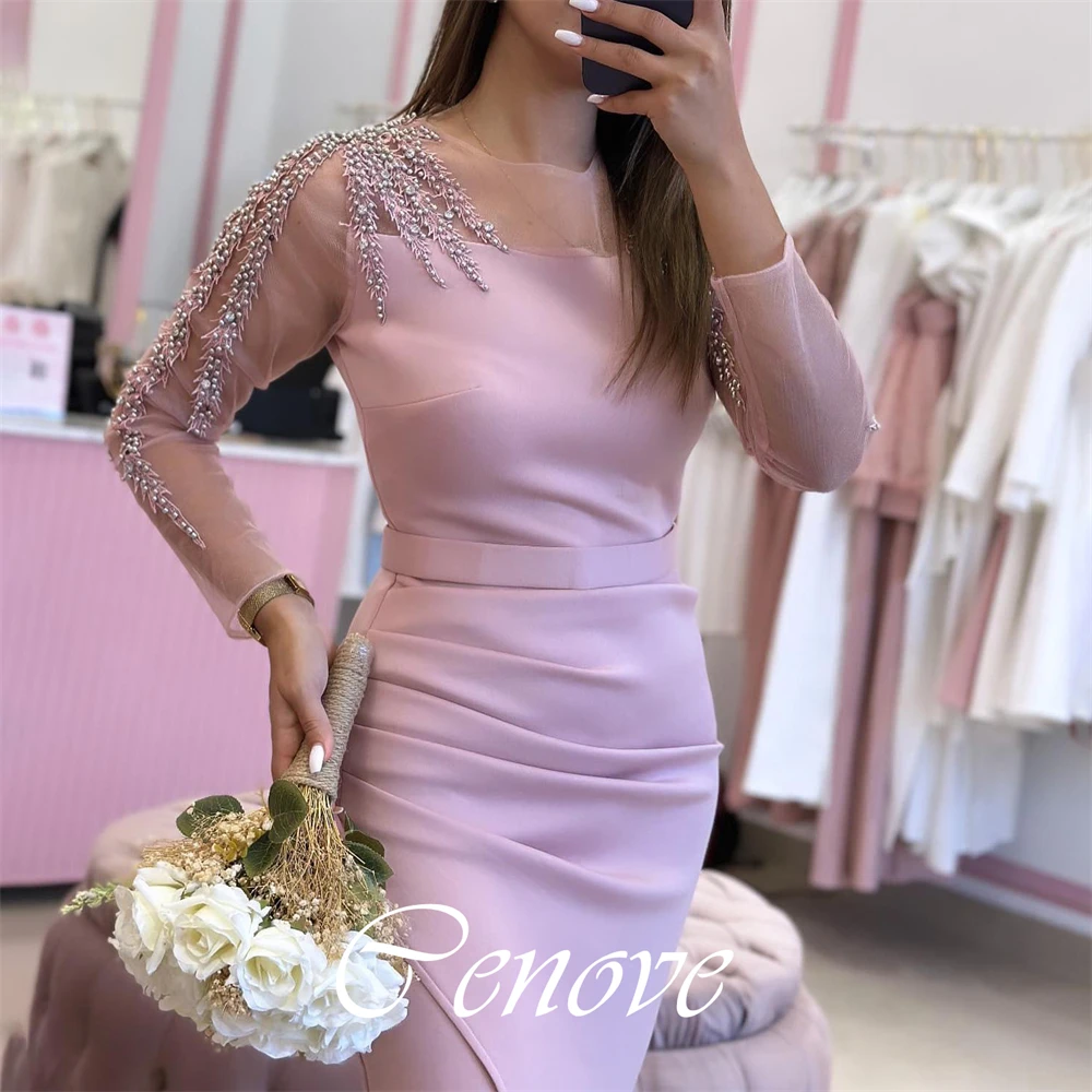 

Cenove 2024 Arab Dubai O Neckline Prom Dress Floor-Length With Long Sleeves Evening Fashion Elegant Party Dress For Women