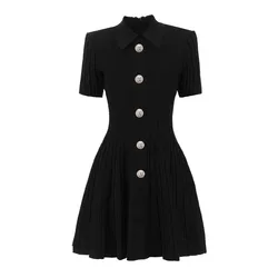 New Solid Women Knitted Cotton Dress Fashion Short Sleeve A-Line Dresses 10274