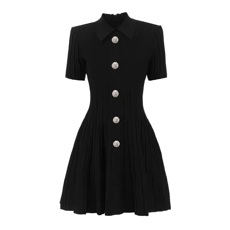 New Solid Women Knitted Cotton Dress Fashion Short Sleeve A-Line Dresses 10274