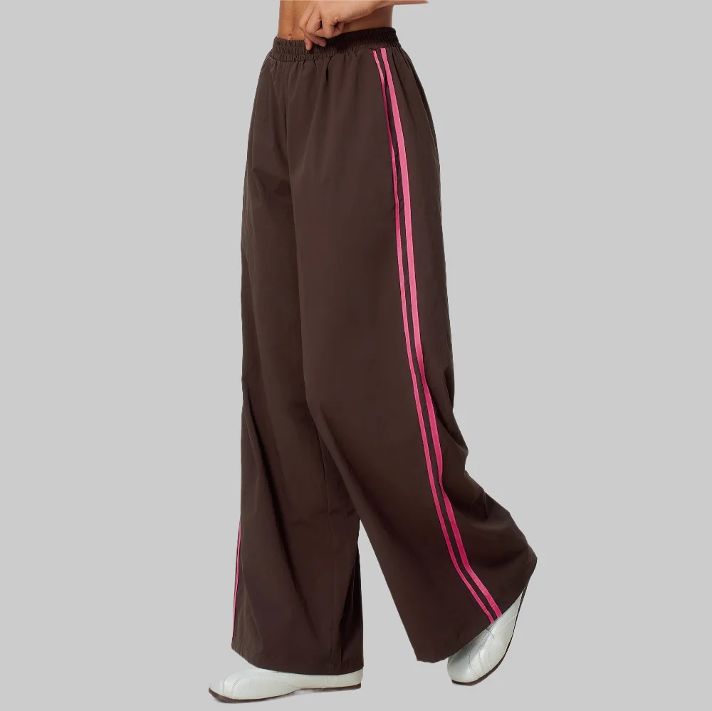 Women Yoga Pants Wide Leg Sweatpants High Waist Loose Baggy Lounge Trousers Side Stripe Pockets Quick Dry Gym Workout Pink Solid