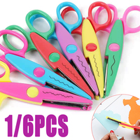 1/6PCS Creative Wavy Pattern Safety Scissors DIY Handmade Round Head Scissors Decorative Edges Student Plastic Kid Paper Cutter