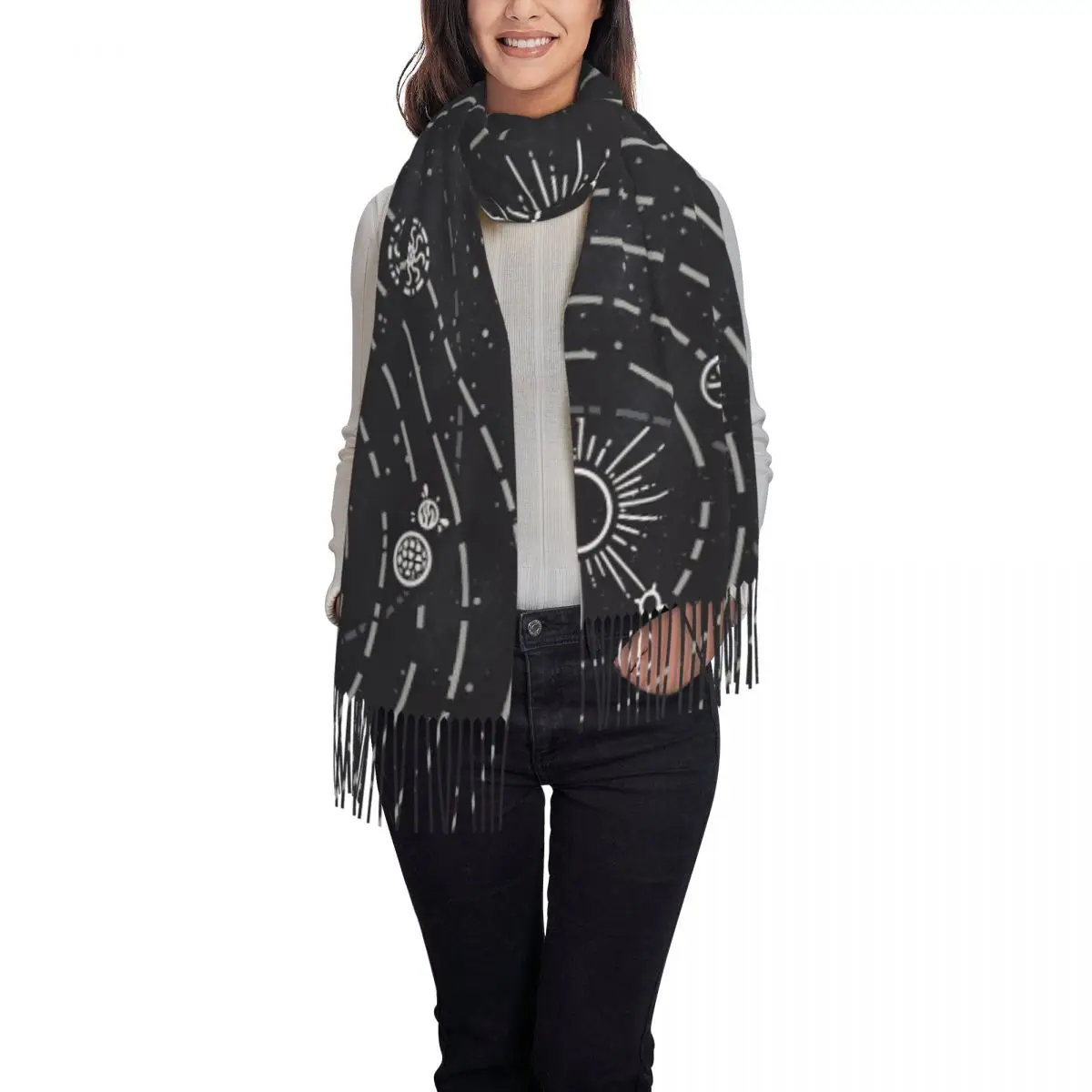 Outer Wilds Solar System Scarf Tassel Scarves for Women Soft Warm Shawls and Wraps Long Fall Winter Shawl Wrap
