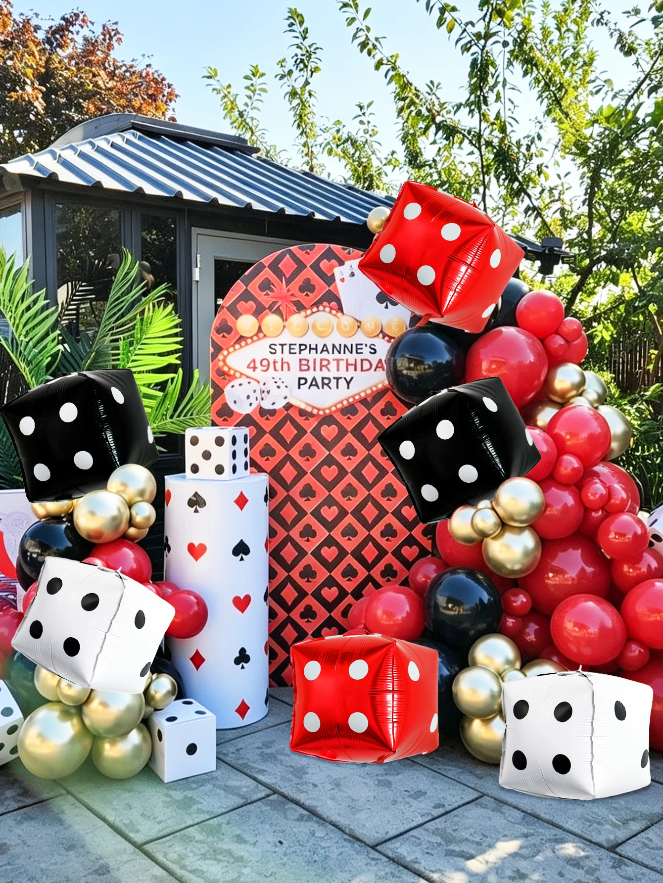 3pcs Red, Black, and White Dice Balloon Set — Ideal for Birthdays, Parties,Casino Decor,Gaming Themes,and Dice-Themed Parties. view 5