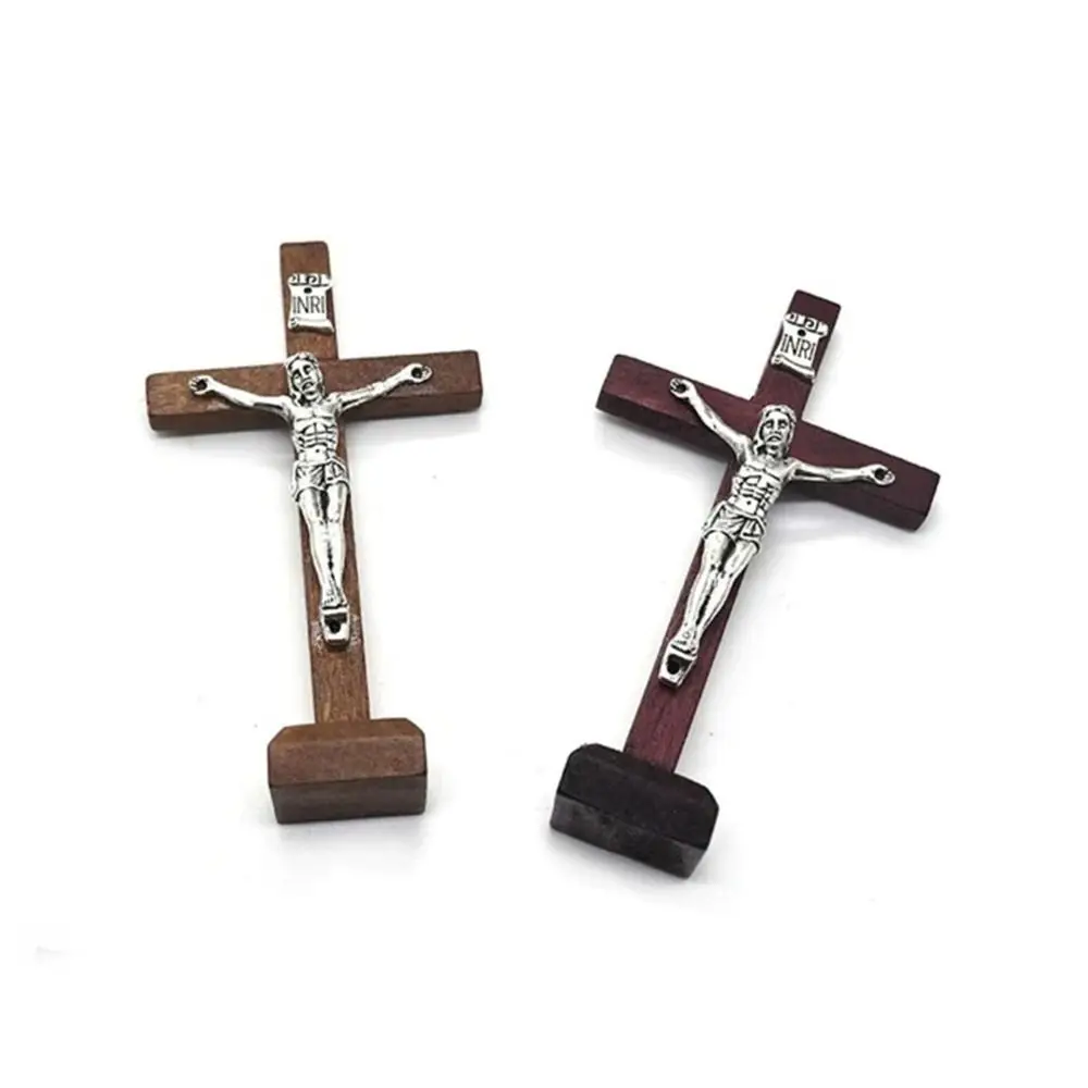 Gift With Stand Wood Crucifix Catholic Religious Charm Catholic Jesus Cross Prayer Wooden Vintage Religious Decoration Church