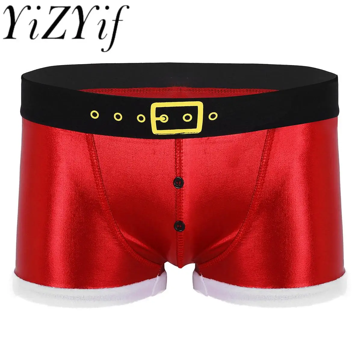 Mens Faux Leather Printed Belt Pattern Christmas Holiday Santa Claus Party Costume Boxer Shorts Underwear Briefs Panties