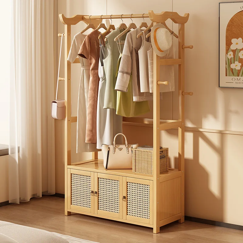 Floor-standing coat rack household plastic rattan hanger bedroom room simple clothes storage rack multi-functional wardrobe