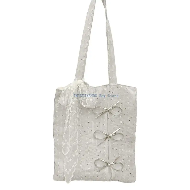 340D Sparkly Bows Embellished Large Capacity Shoulder Bag Practical Underarm Bags