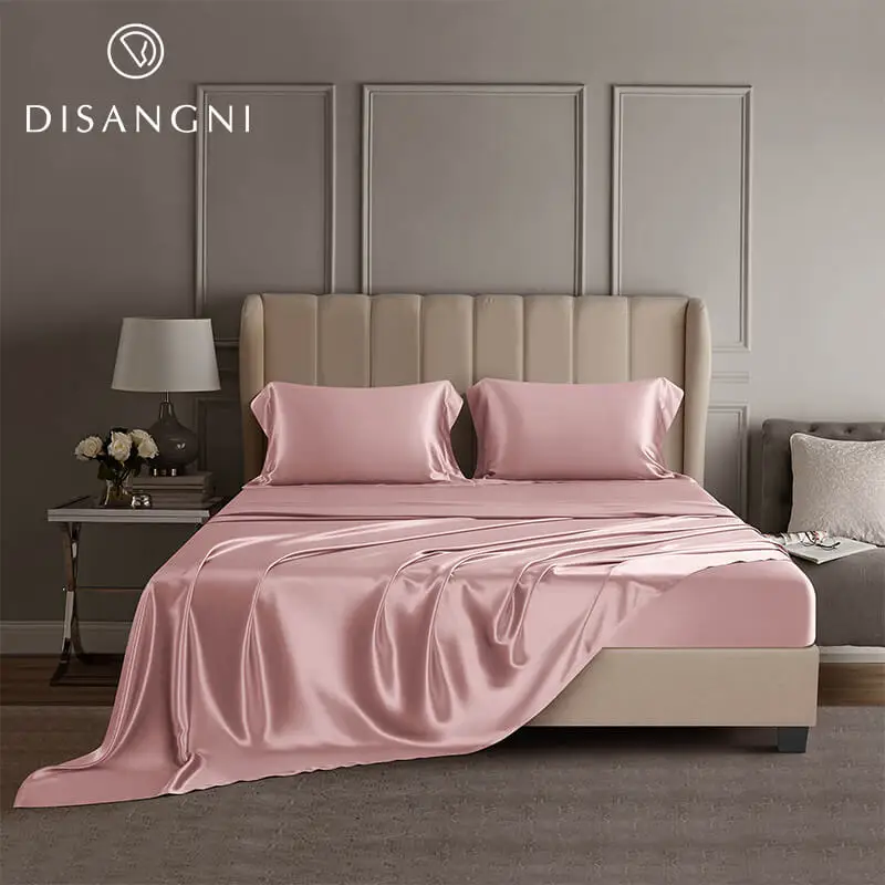 DISANGNI 22 Momme 100% Mulberry Silk Bedding Set - 4-Piece Luxury (2 Pillowcases, 1 Fitted Sheet, 1 Flat Sheet) - 6A Grade Natur