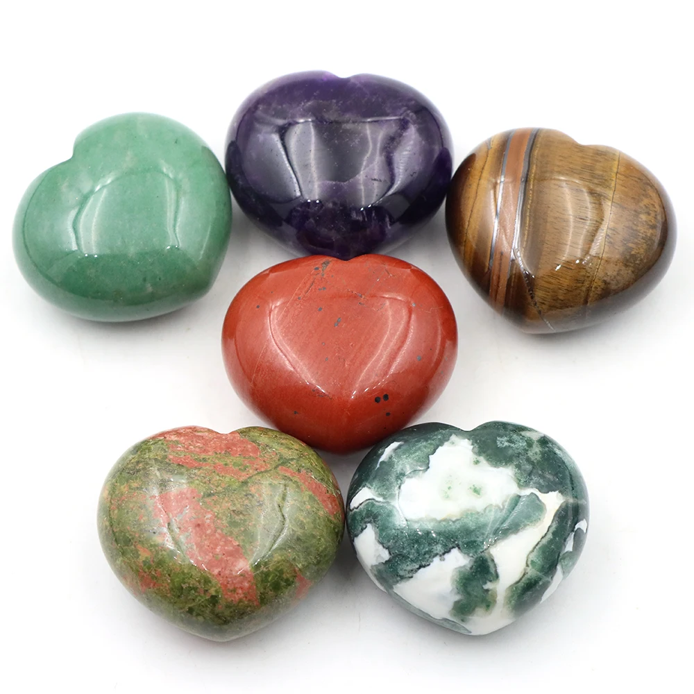 45mm Natural Stones and Crystals Heart Shaped Rose Quartz 7 Chakras Energy Healing Reiki Carved Love Gemstone Room Home Decor