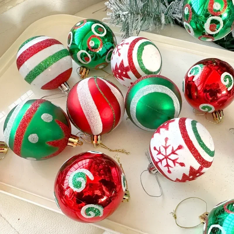 24/6PCS Christmas Balls Electroplating Color Painting Xmas Round Ball Xmas Tree Hanging Pendants Ornaments New Year Party Decor