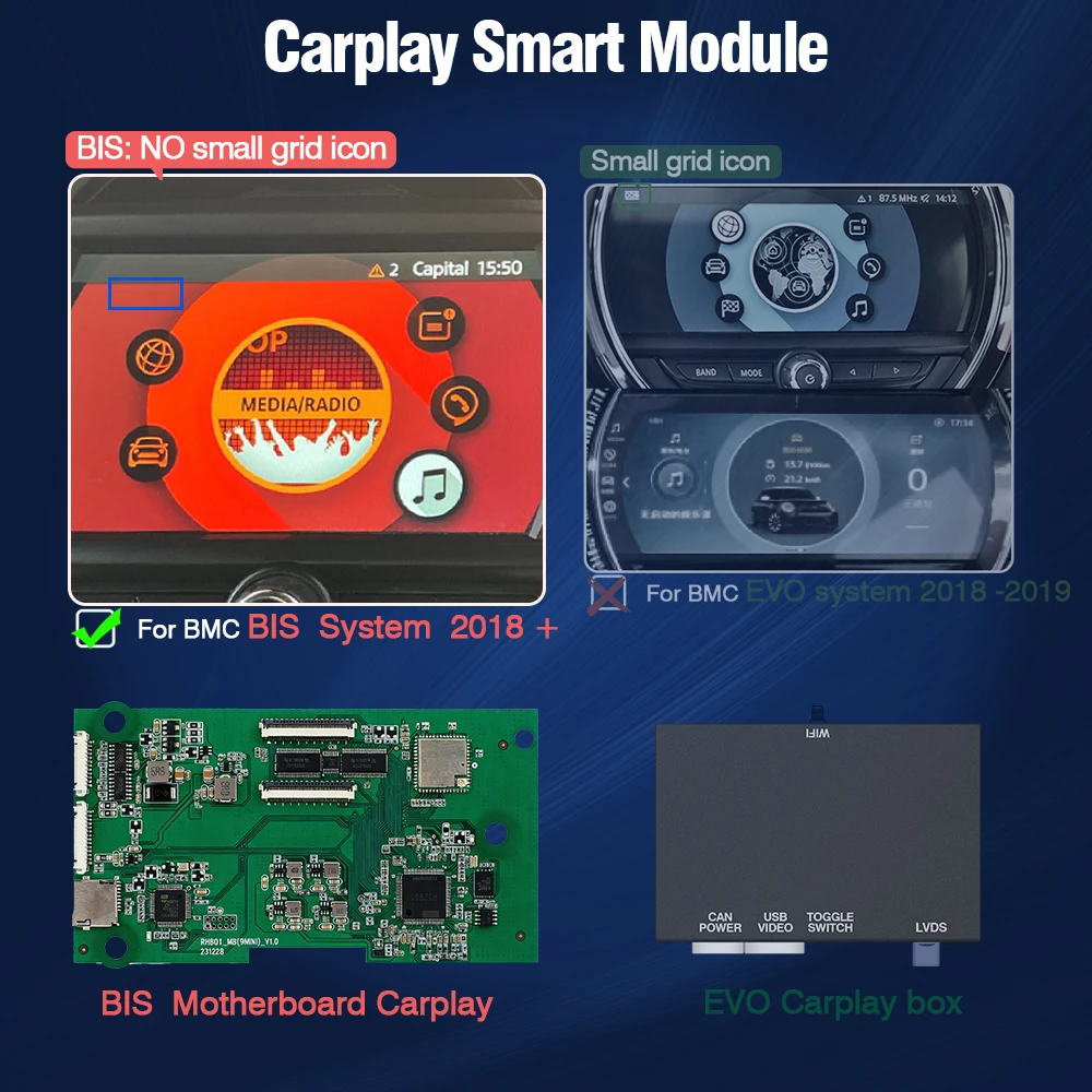 AUTOTOP Draadloze CarPlay Android Auto adapter voor BMW Mini R55 R56 R57 R58 R60 R61 F54 F55 F56 Clubman Countryman Cooper AirPlay