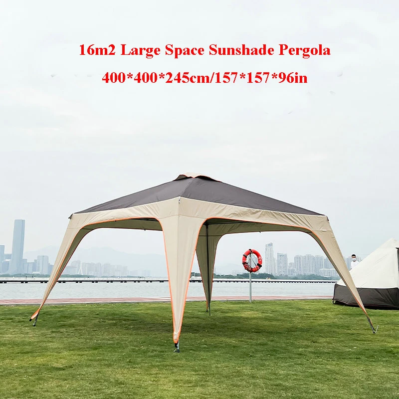 Large Space Sunshade Silver Coated Fabric Sunscreen Rainproof Outdoor Camping Family Tourist Pergola Can Attach Removable Walls