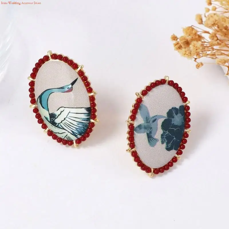 G92D Oversized Oval Flower Bird Pattern Ring Statement Wedding Holiday Jewelry Trendy Finger Accessory