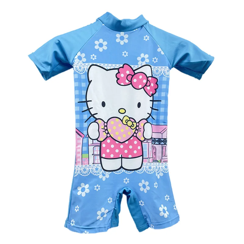 Miniso Hello Kitty Child Bikini Girls Swimwear Kid One-Piece Swimsuit Cute 2-6Y Kindergarten Bathing Dress Students Swimming Cap