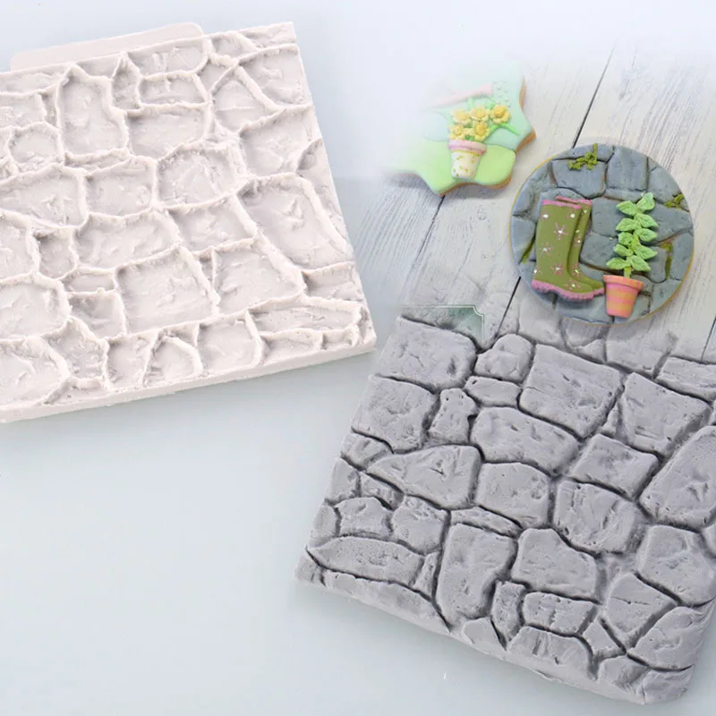Rock Brick Wall Texture Fondant Cake Silicone Molds Wood Grain Tree Bark Silicone Impression Mat Cake Decoration Baking Tool ﻿