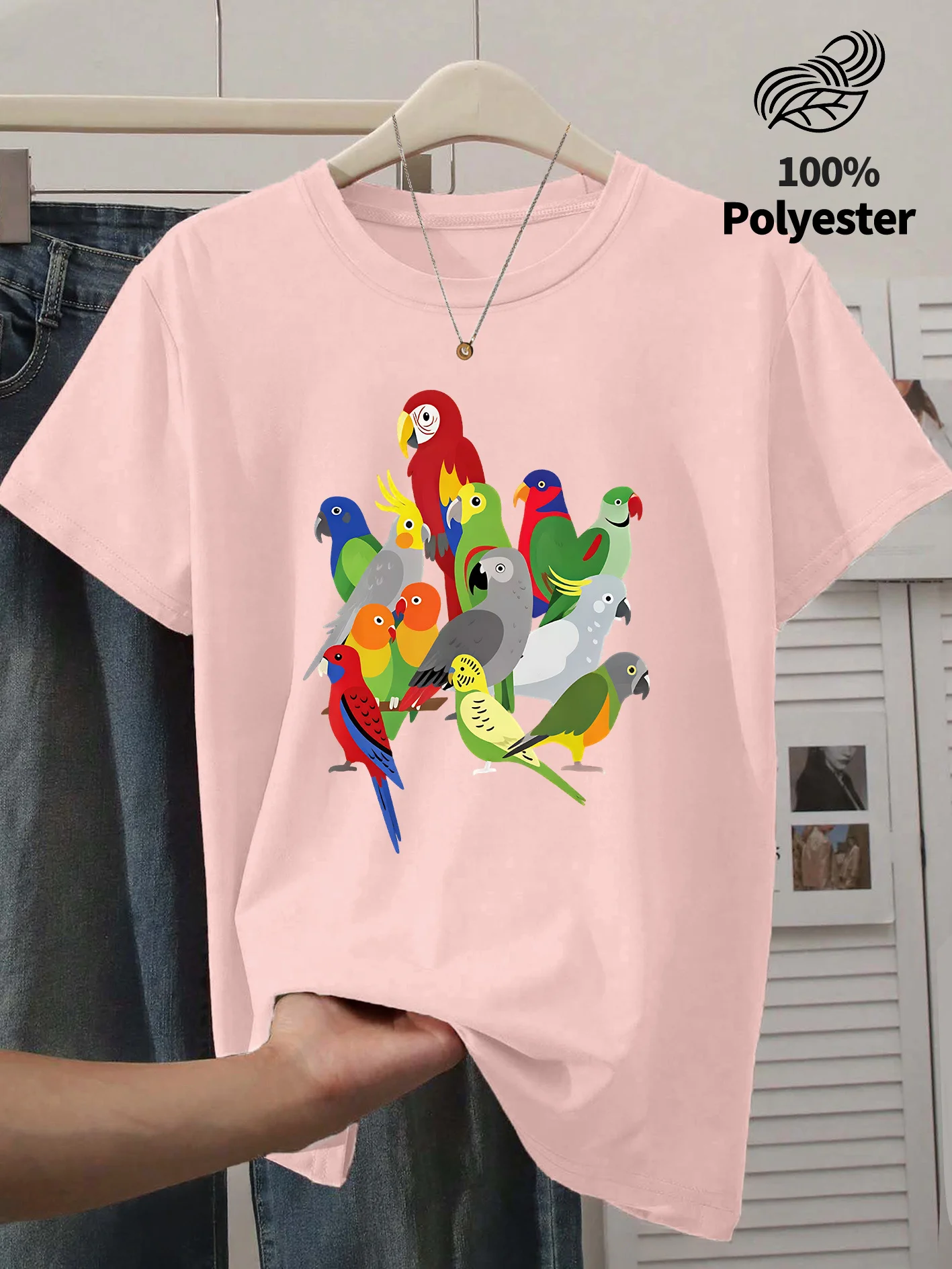 Ladies' Casual Style Short Sleeved parrot Collection Printed Round Neck Women's T-Shirt Summer Vacation Versatile Top