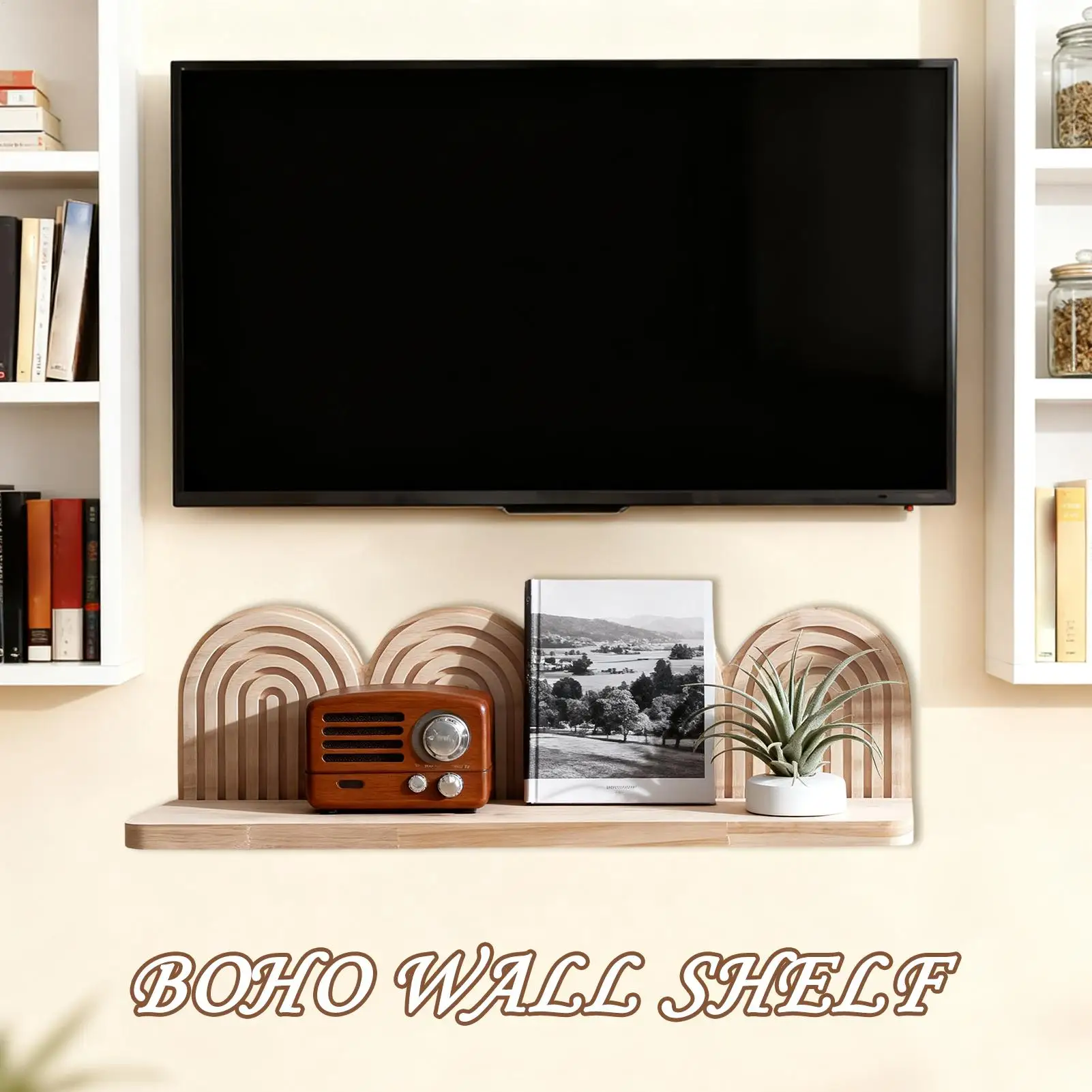 Boho Floating Shelves Boho Floating Wooden Organizer Wooden Storage Shelf For Bathroom Bedroom Nursery Farmhouse Kitchen Living
