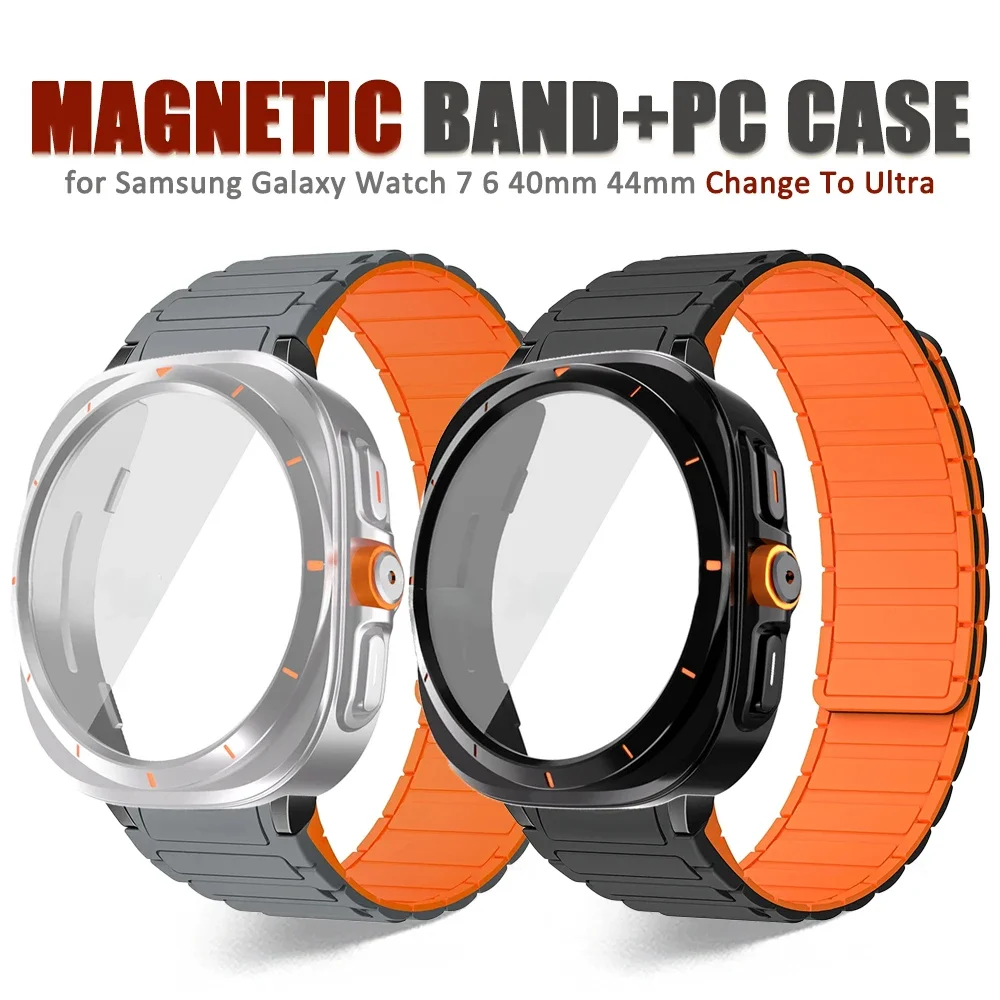 

PC Case+Silicone Strap for Samsung Galaxy 7 6 44mm 40mm Magnetic Unisex Band for Galaxy 7/6 Change To GALAXY Ultra 47mm Bracelet