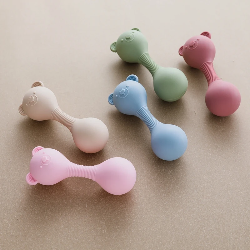 Sonajero de silicona para bebé, juguete de calidad alimentaria, cinta para la dentición del bebé, el oso de dibujos animados sacude el juguete musical, juguete táctil sensorial para bebés, regalo para bebé