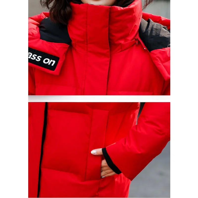 2023 New Women Down Jacket Winter Coat Female Thin Thicken Knee Length Parkas White Duck Down Outwear Loose Overcoat