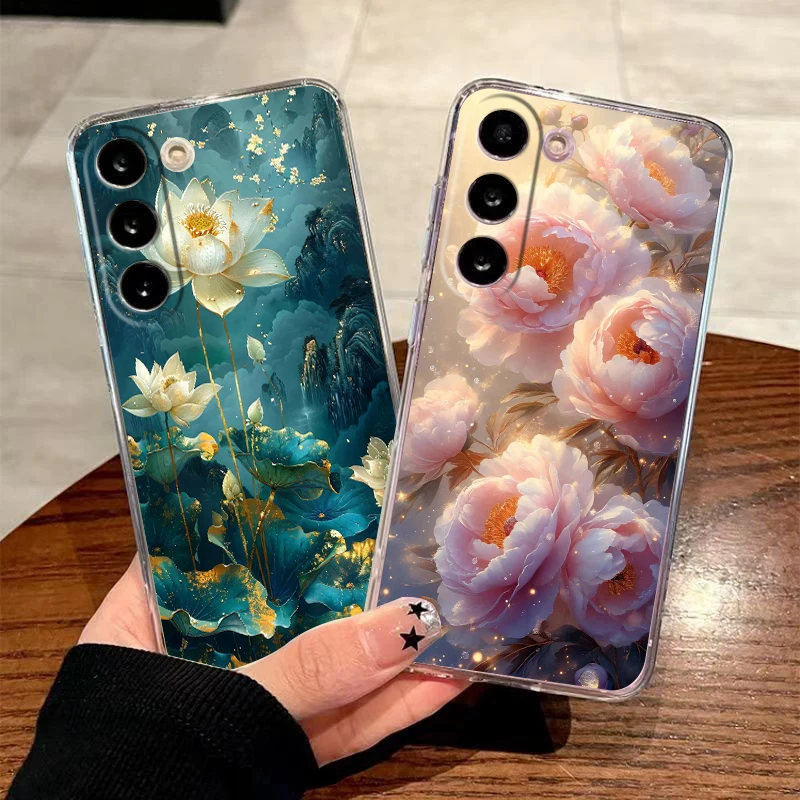 Lotus Flowers Transparent Phone Case for Samsung Galaxy A37 A57 A16 A14 A12 A22 A24 A42 A50 A70 A20 A30 A40 Soft TPU Cover Capas