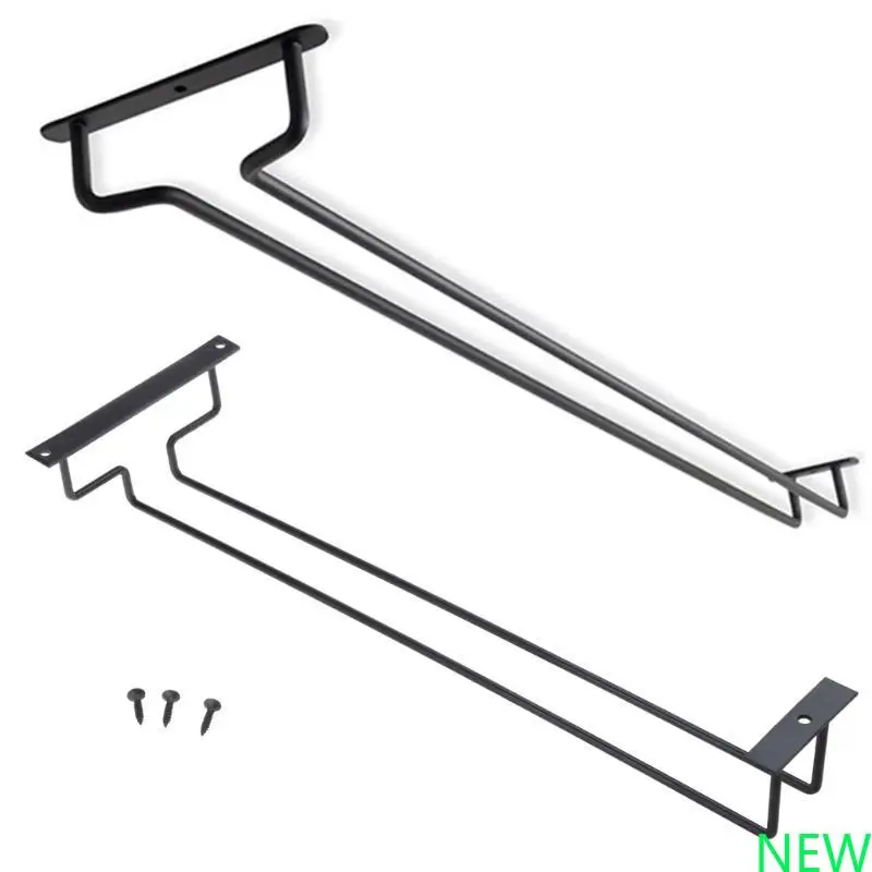 رف زجاجي للنبيذ الأسود تحت الخزانة حامل كأس للنبيذ ستيمواري رف معلق حامل ستيمواري لديكور تخزين الخزانة #5