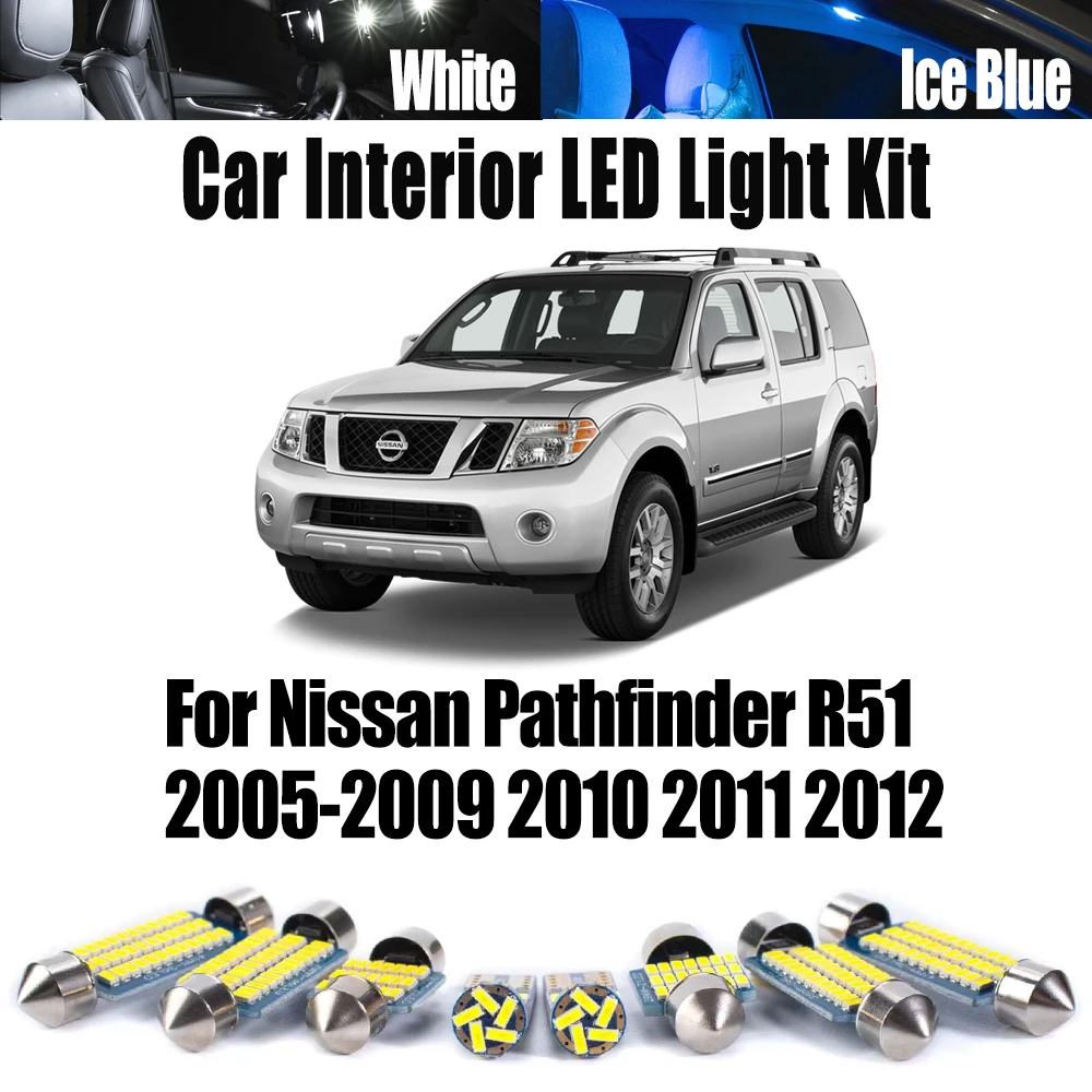 

15Pcs LED Interior Map Dome Reading Bulbs Trunk Footwell Light Kit For Nissan Pathfinder R51 2005-2010 2011 2012 Car Accessories