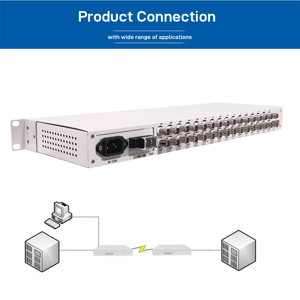 PDH 16E1 Fiber Optical Multiplexer 16×E1 over Fiber 155Mbps Single Fiber FC SC Rackmount DIP Switch Optical Converter