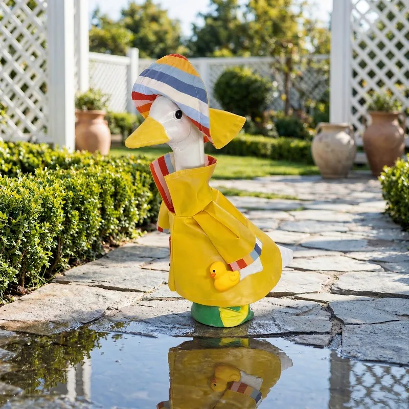 Outdoor Statue Porch Goose Raincoat Outfit with Hat for Garden Lawn Goose Statue Dress Up Decoration Without Goose