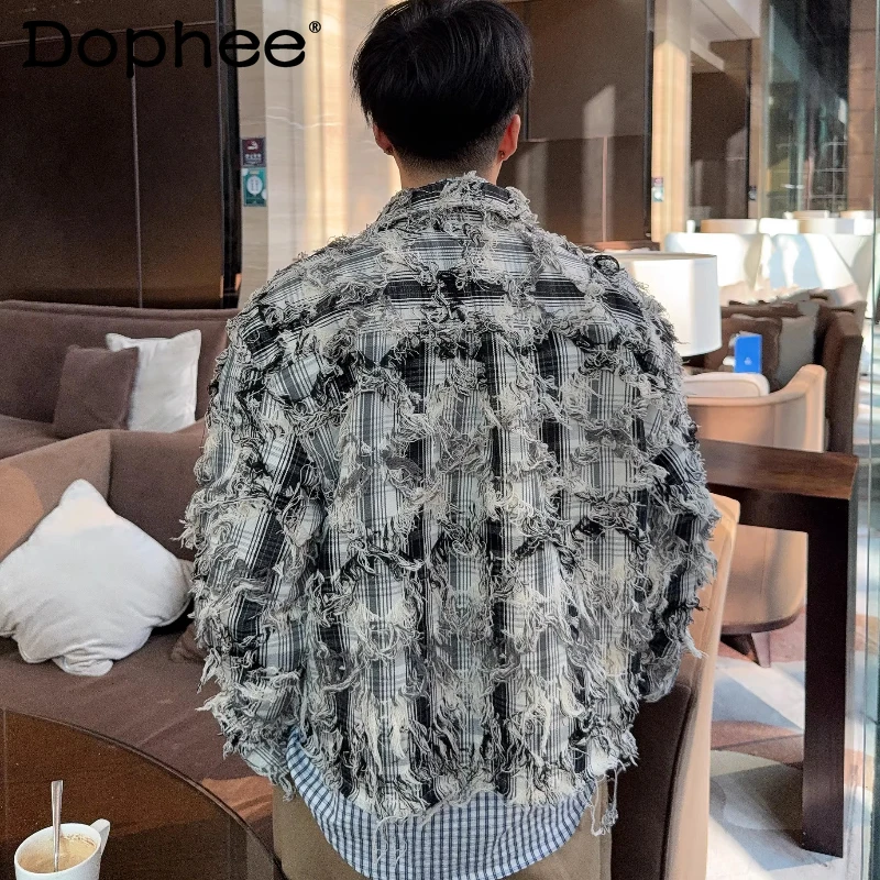 

Мужские рубашки-куртки в клетку с бахромой 2026 года: элитный свободный крой, уличный стиль, комфорт, элегантность, яркий дизайн, сочетание цветов, топы