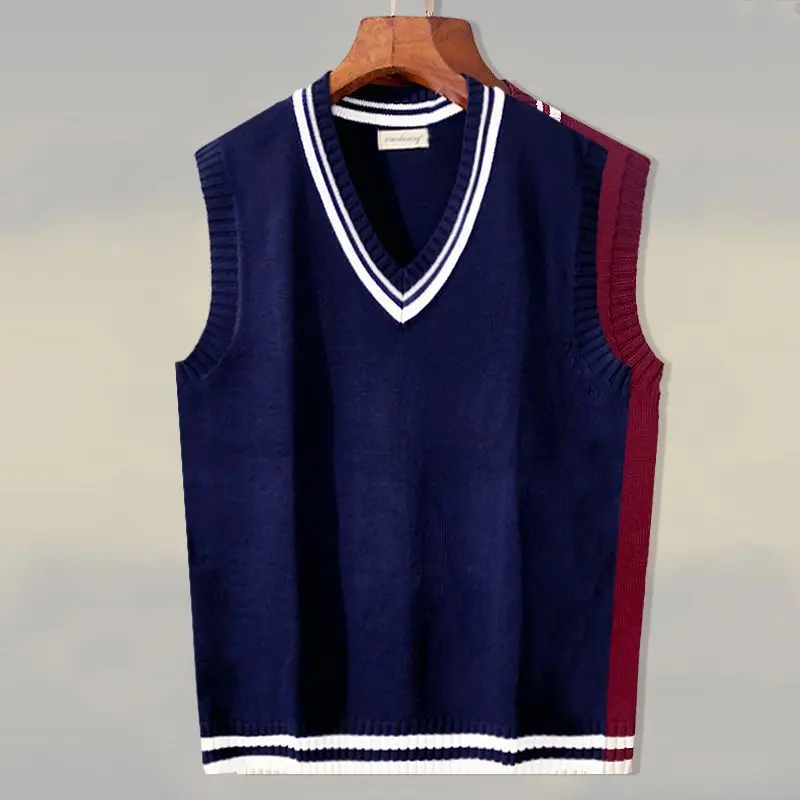 Men's Winter Fleece Sweater Vest Thickened Korean V Neck Knitted Sleeveless Waistcoat Casual Warm Pullover Outfit for Daily