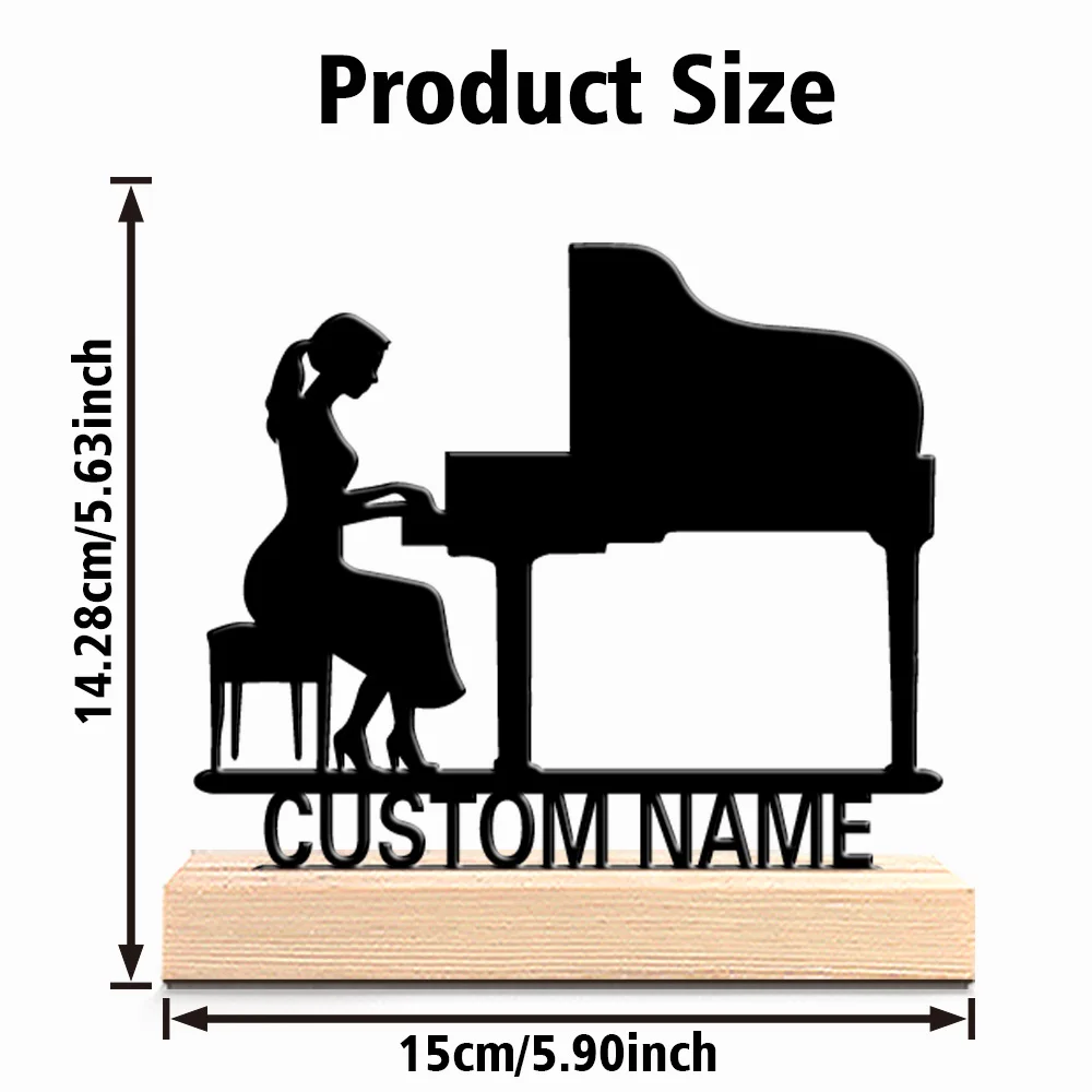 1pc Romantic Personalized Custom Piano Musical Instruments Metal Statues Metal Art With Wooden Base Perfect For Musicians, Valen