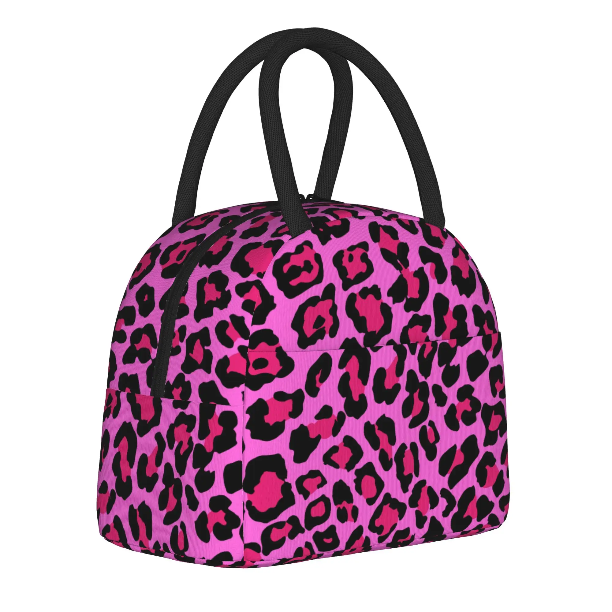 Pink Leopard Print Insulated Lunch Bags Cooler Bag Reusable,Lunch Container Camouflage High Capacity Lunch Box Tote Work  Picnic