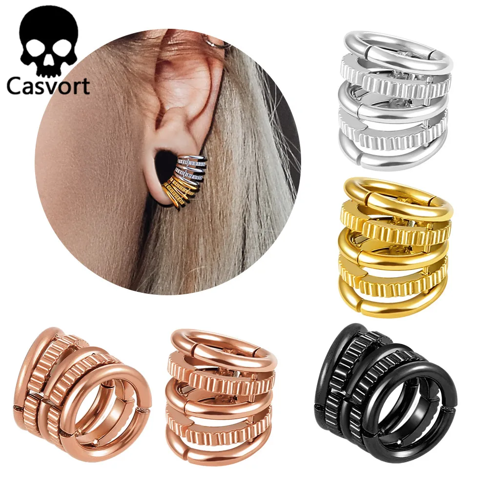 Casvort New 00g Stacker Rings Lobe Cuff Ear Gauges Plugs Ear Tunnels Stretcher Earring Clip on Cartilage Wedding Body Jewelry