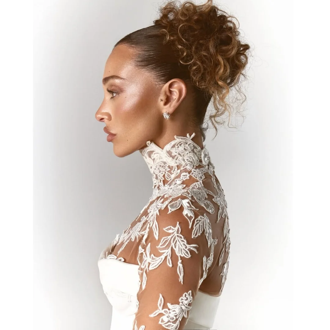 Tokyo Customized Cathedral Train Ball Gown Wedding Dress Lace Appliques vestidos de noche High Neck Long Sleeve Evening Dresses